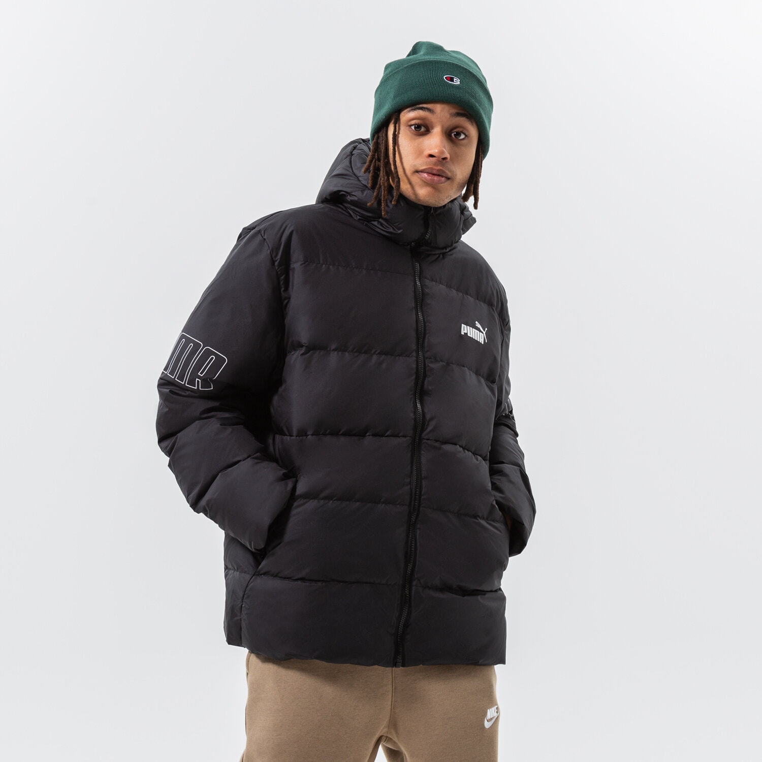 pánská zimní bunda PUMA BUNDA ZIMNÍ PUMA POWER HOODED DOWN PUFFER 849335 01 ČERNÁ