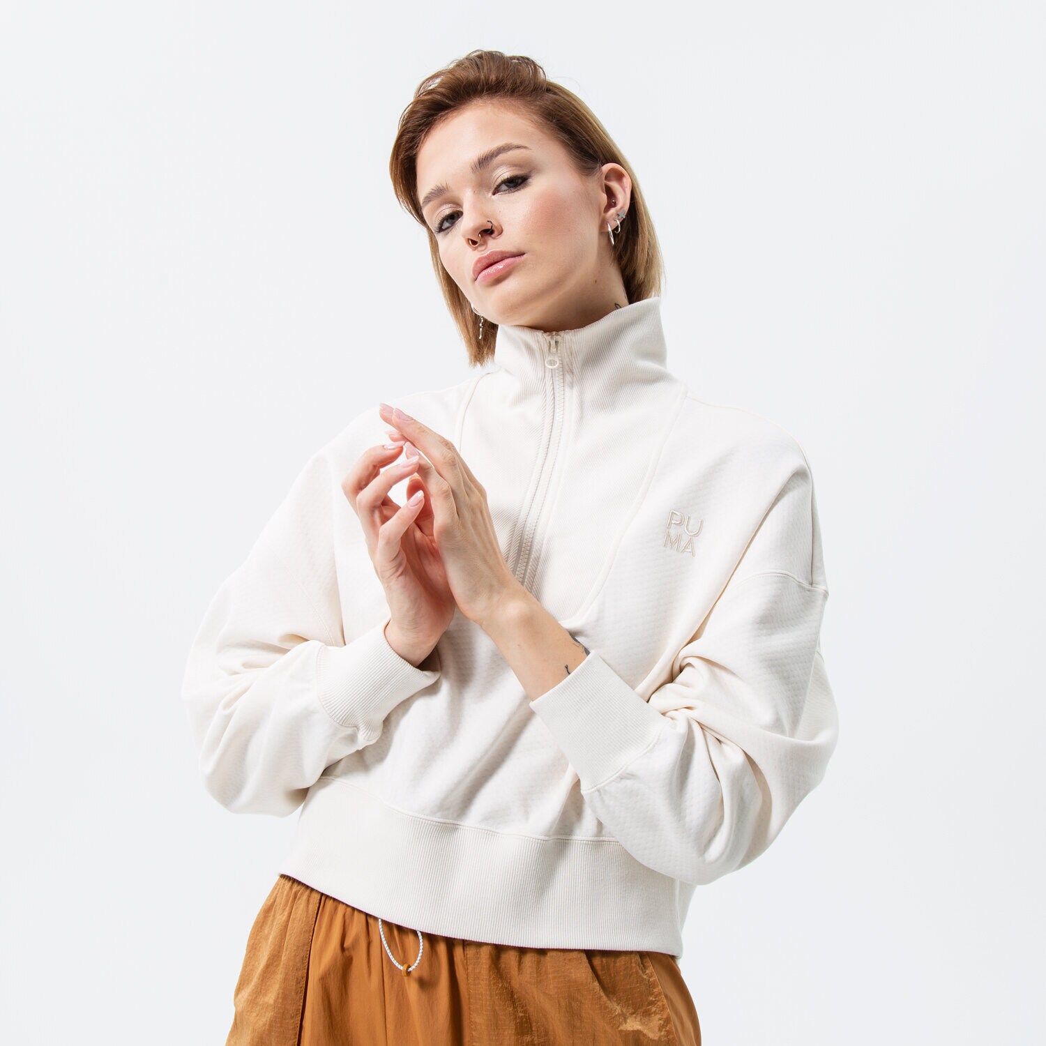 dámská mikina PUMA MIKINA PUMA INFUSE HALF-ZIP DK 535642-65 BÉŽOVÁ