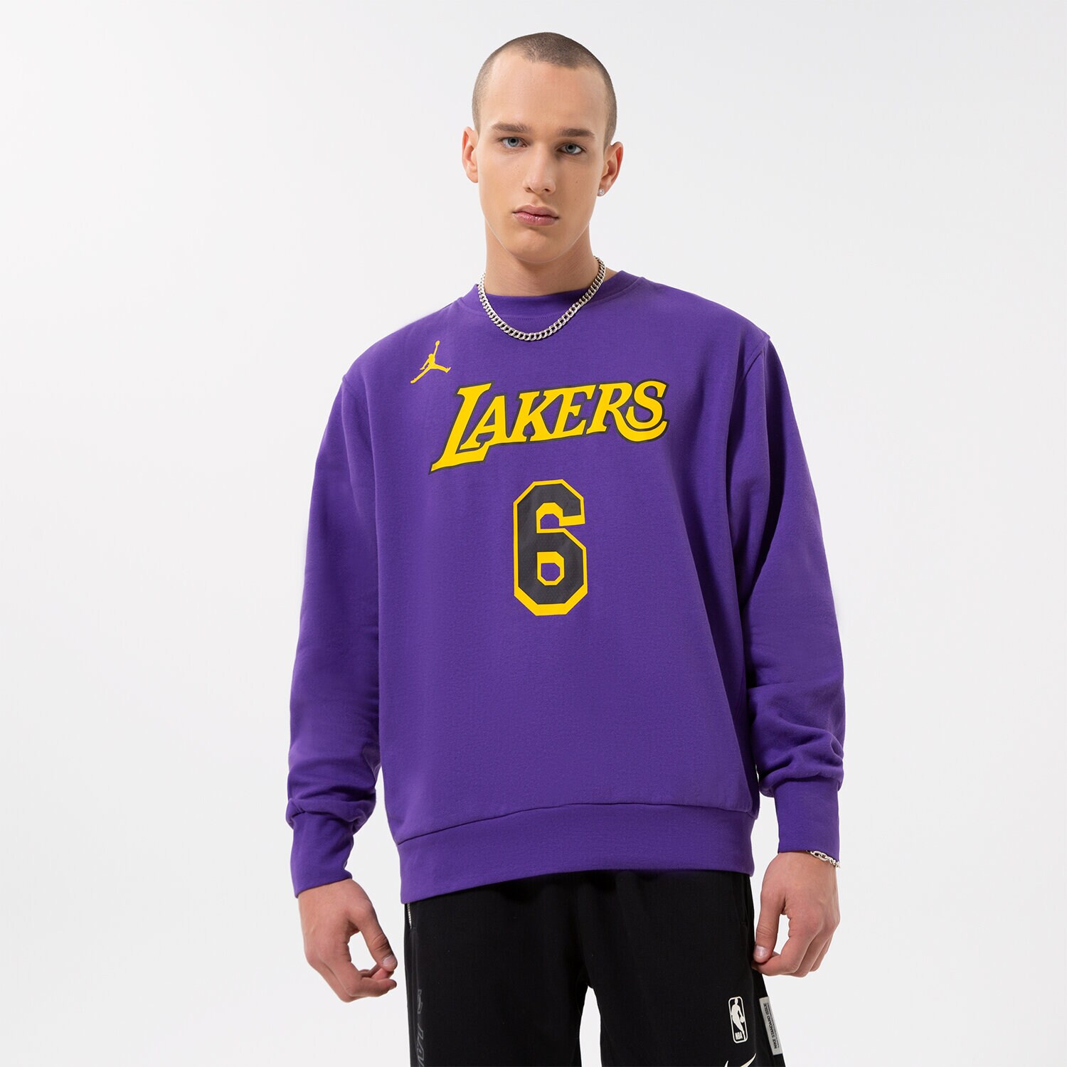 pánská mikina NIKE MIKINA LAL M NK FLC CREW N&N CTS ST NBA DN4718-504 FIALOVÁ
