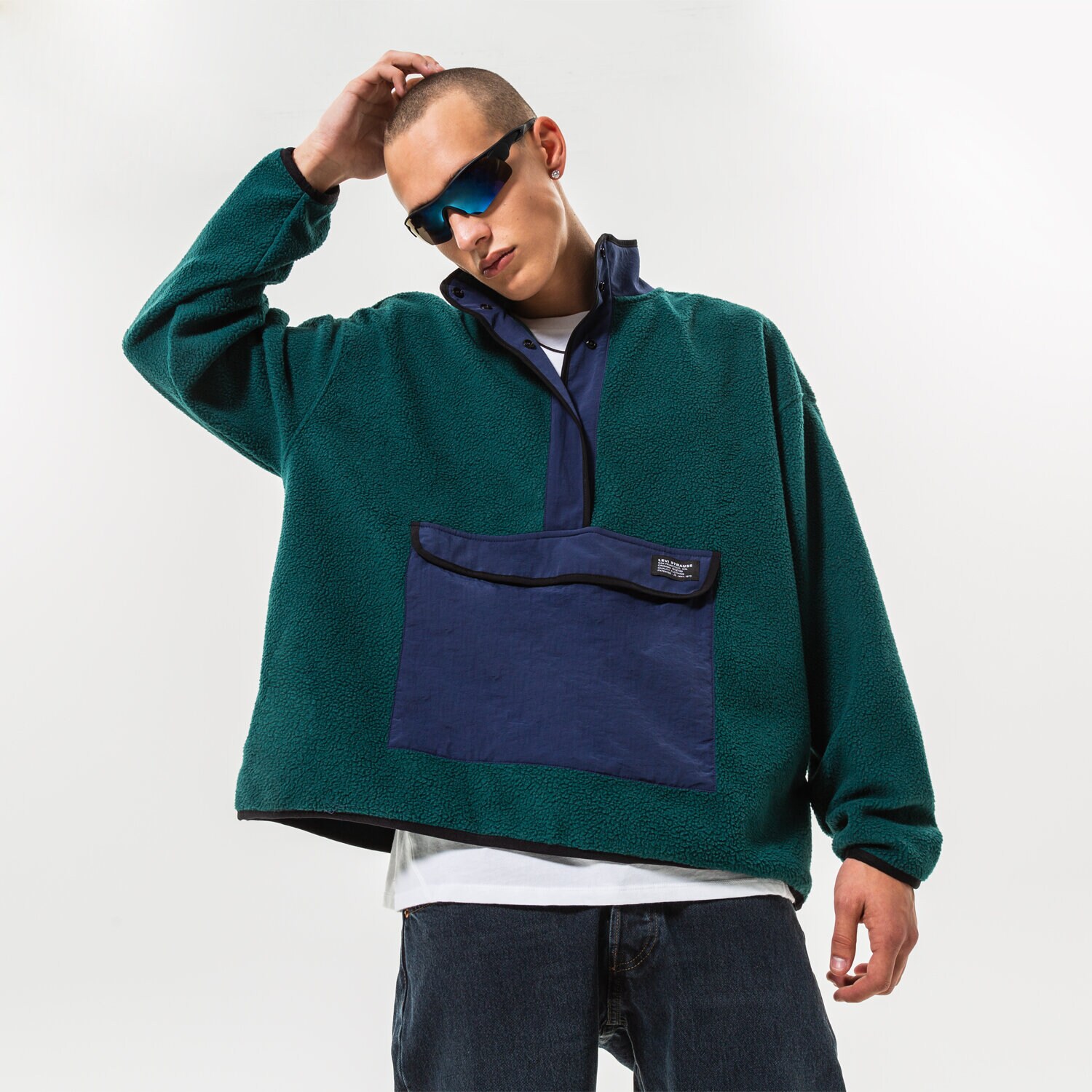pánská mikina LEVI'S FLEECE MIKINA FLEECE MIKINA FLEECE MOCK NEC A3301-0001 ZELENÁ