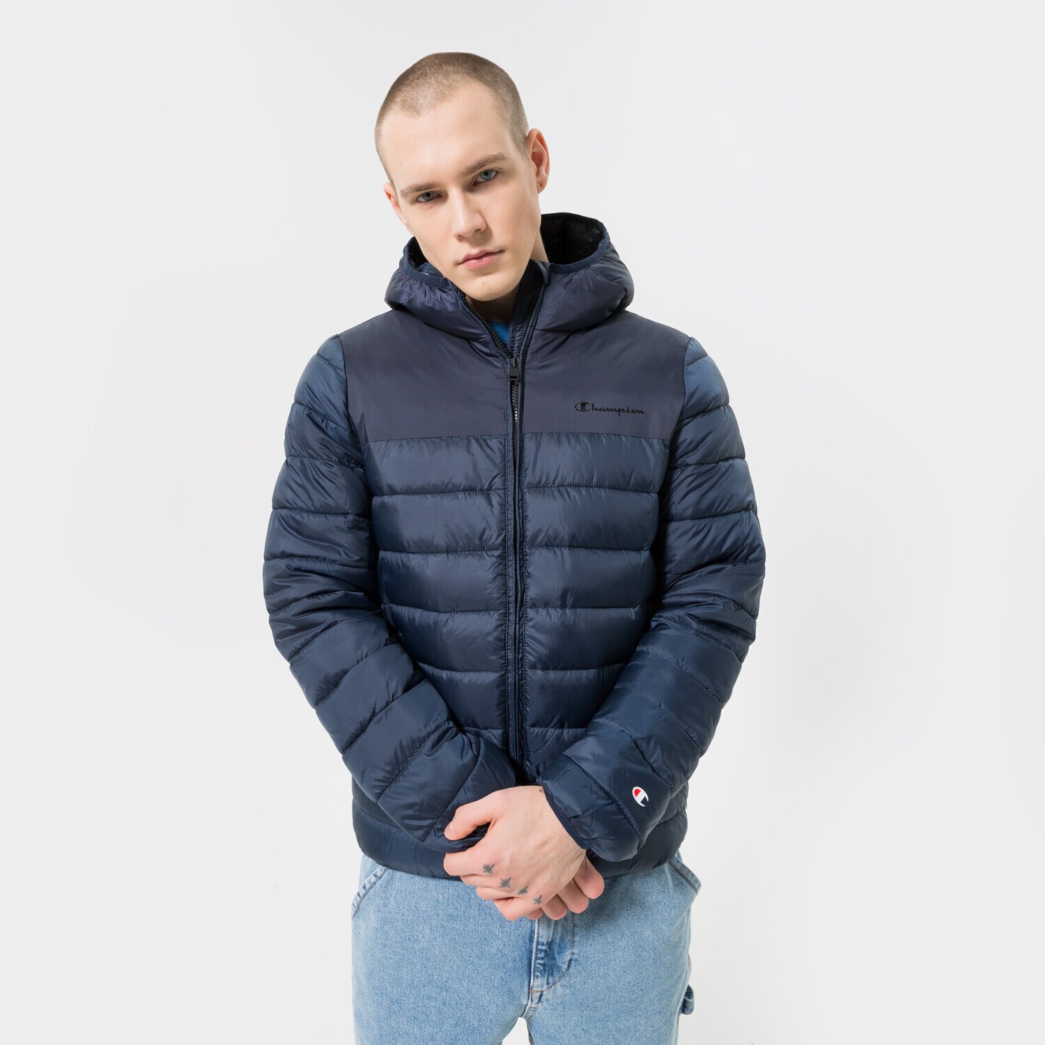 pánská zimní bunda CHAMPION BUNDA ZIMNÍ HOODED JACKET 218073BS501 TMAVOMODRÁ