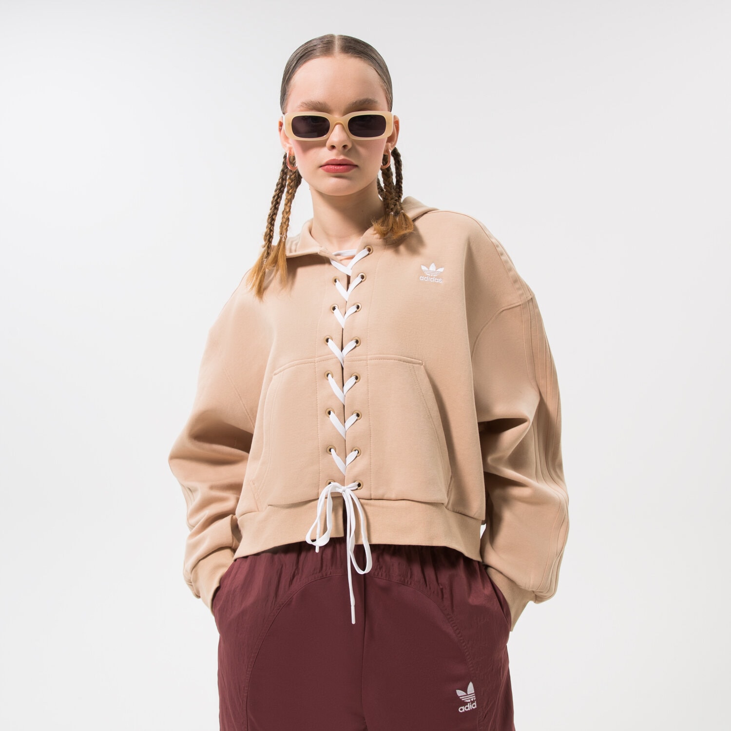 dámská mikina ADIDAS MIKINA S KAPUCÍ HOODIE HK5058 BÉŽOVÁ