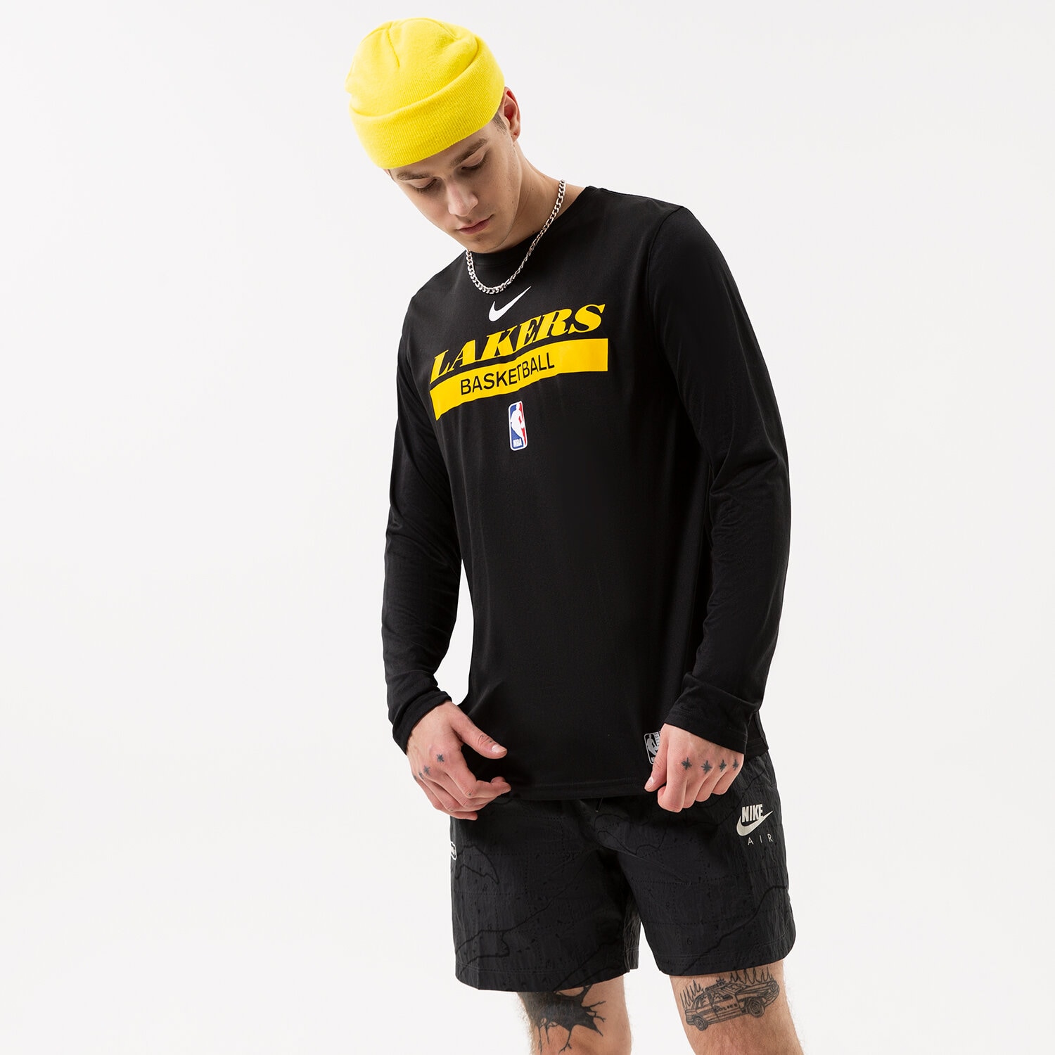 pánské tričko NIKE TRIČKO LAL M NK DF ES PRT GPX LS TEE NBA DR6523-010 ČERNÁ