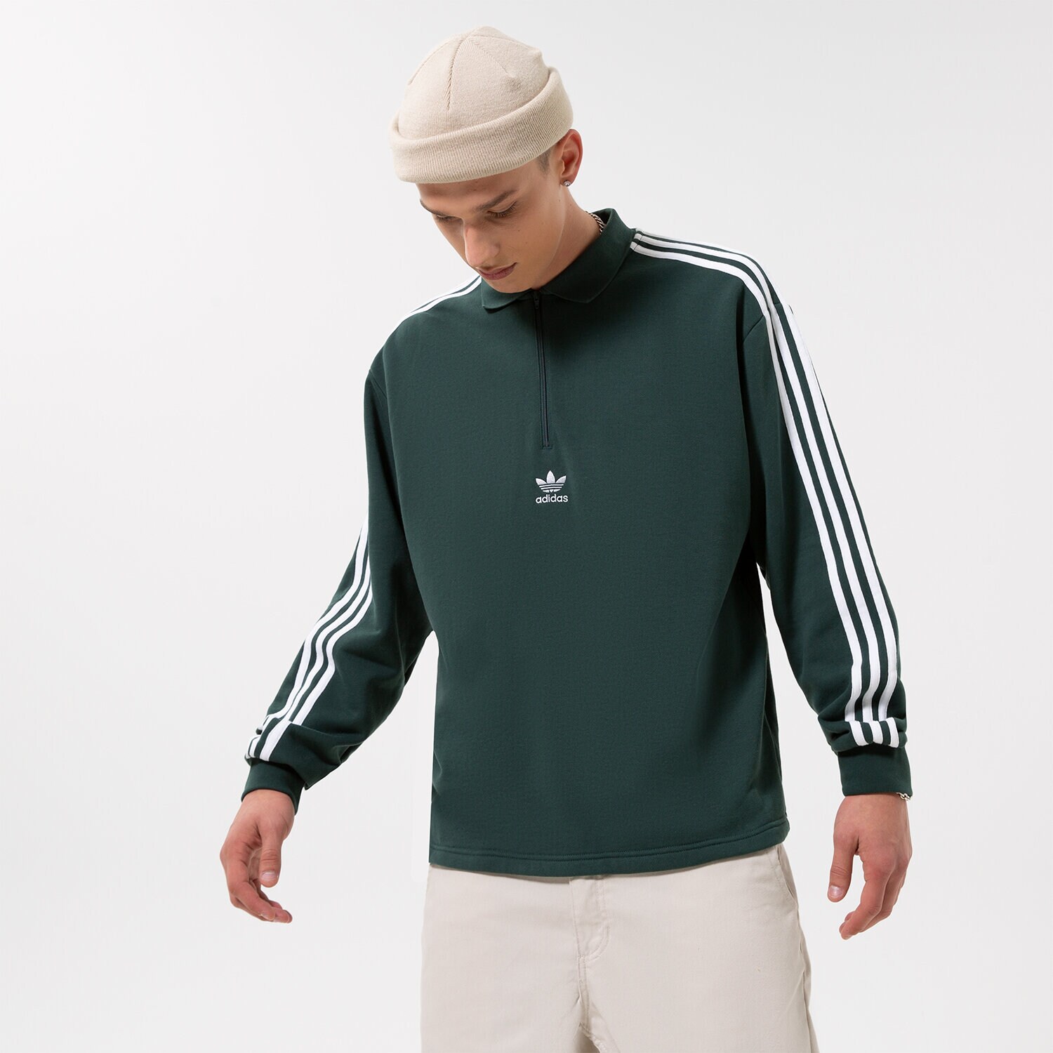pánská mikina ADIDAS MIKINA 3-STRI-TRIČKO LS HK7426 ŠEDÁ