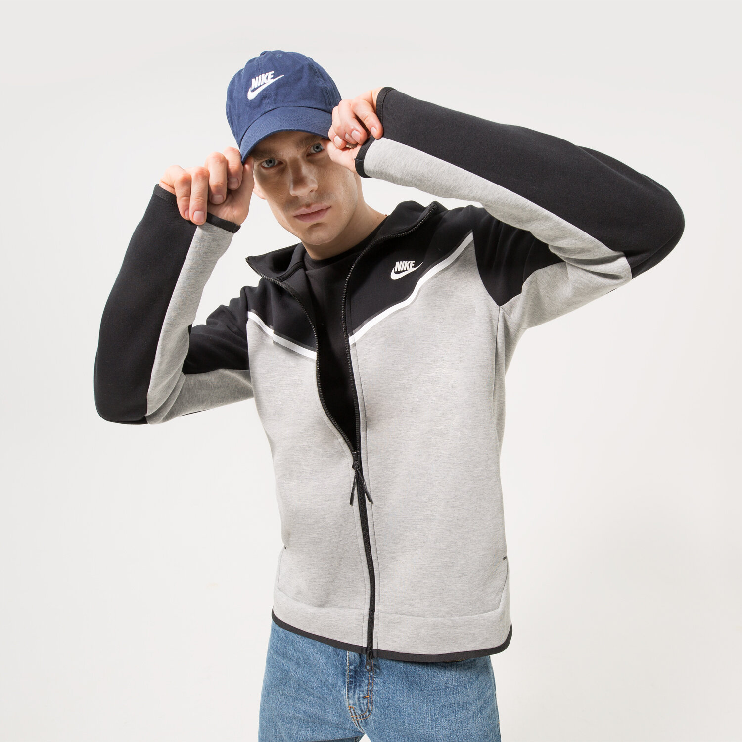 pánská mikina NIKE MIKINA ROZEPÍNACÍ S KAPUCÍ TECH FLEECE CU4489-016 ŠEDÁ