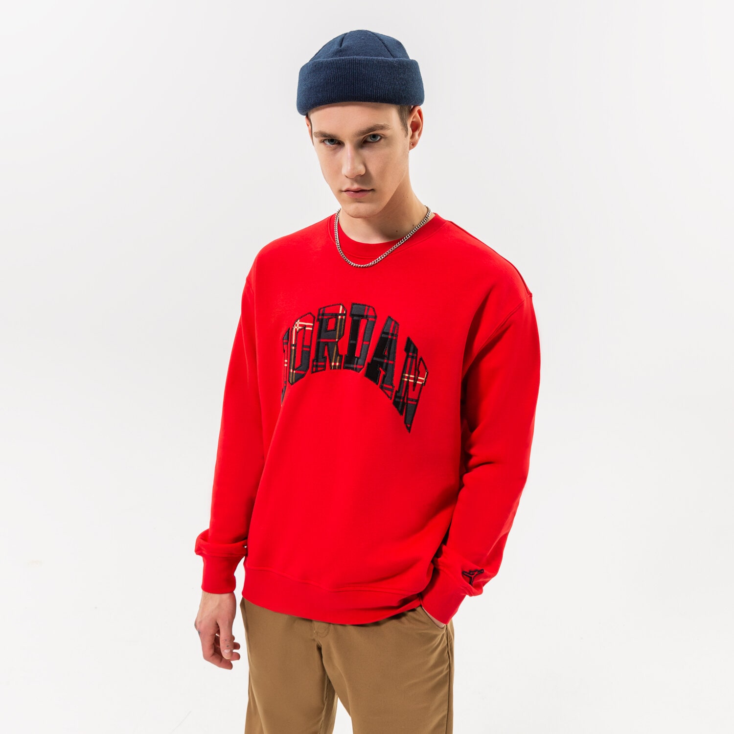 pánská mikina JORDAN MIKINA M J ESSENTIAL HOL FLEECE CREW DV1574-612 ČERVENÁ