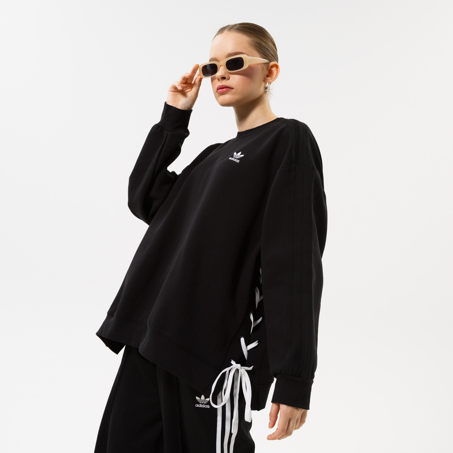 dámská mikina ADIDAS MIKINA LACED CREW HK5055 ČERNÁ
