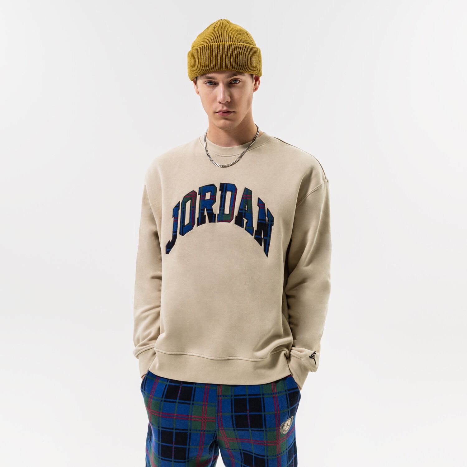 pánská mikina JORDAN MIKINA M J ESS HOL PLD FLC CREW DV1574-206 HNĚDÁ