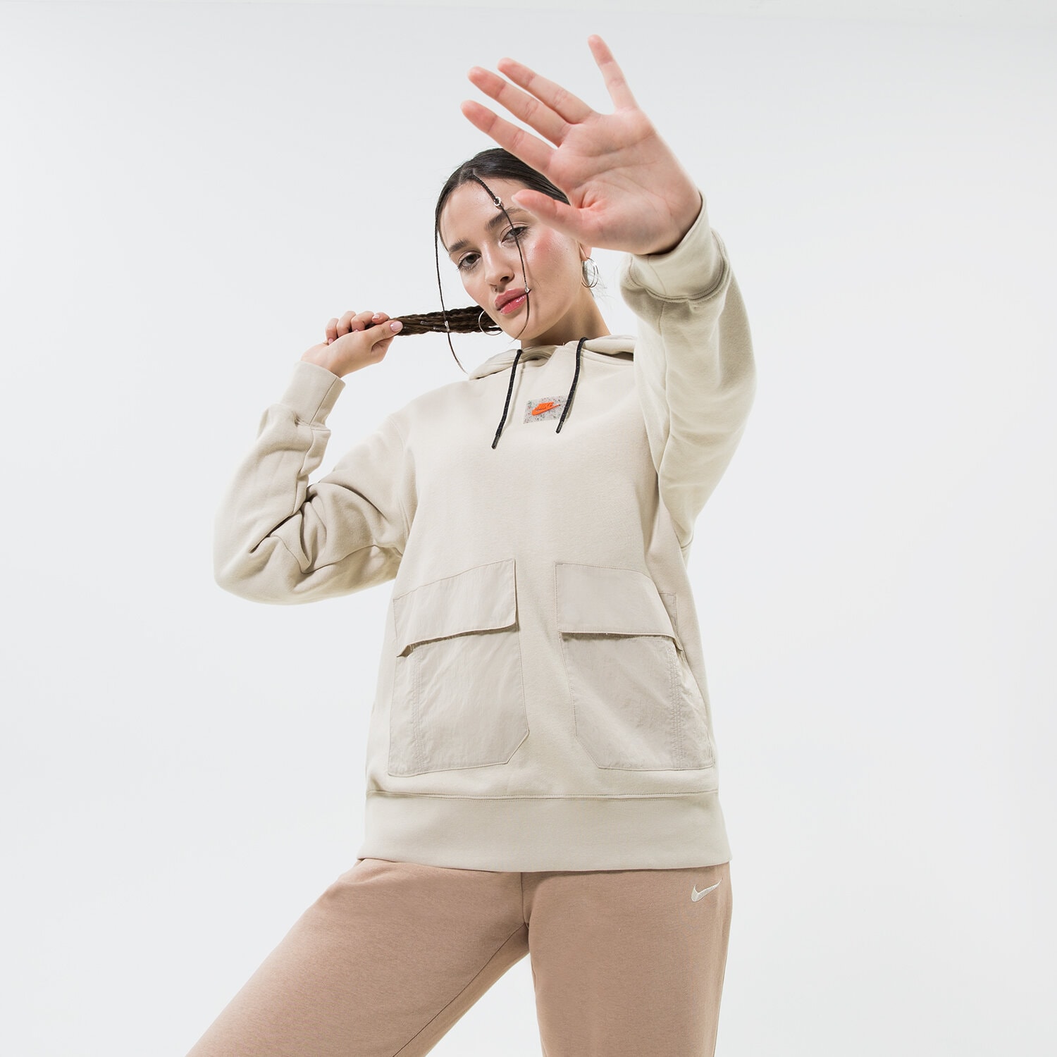 dámská mikina NIKE MIKINA S KAPUCÍ W NSW FLC PO HOODIE SU DX2324-206 BÉŽOVÁ