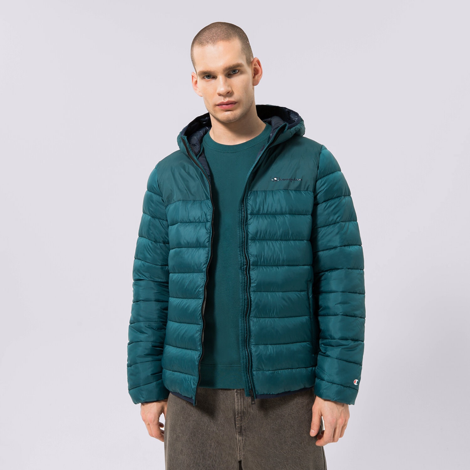 pánská zimní bunda CHAMPION BUNDA ZIMNÍ HOODED JACKET 218073GS549 ZELENÁ