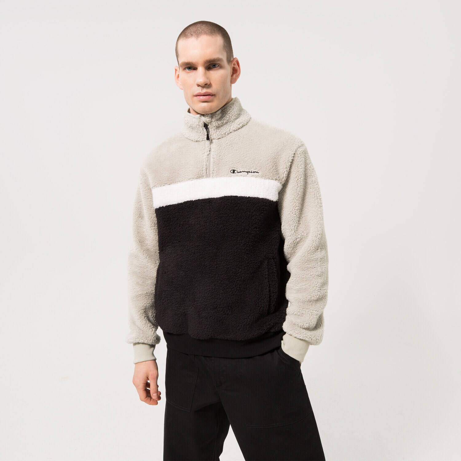 pánská mikina CHAMPION MIKINA HALF ZIP TOP 218105KK001 ČERNÁ
