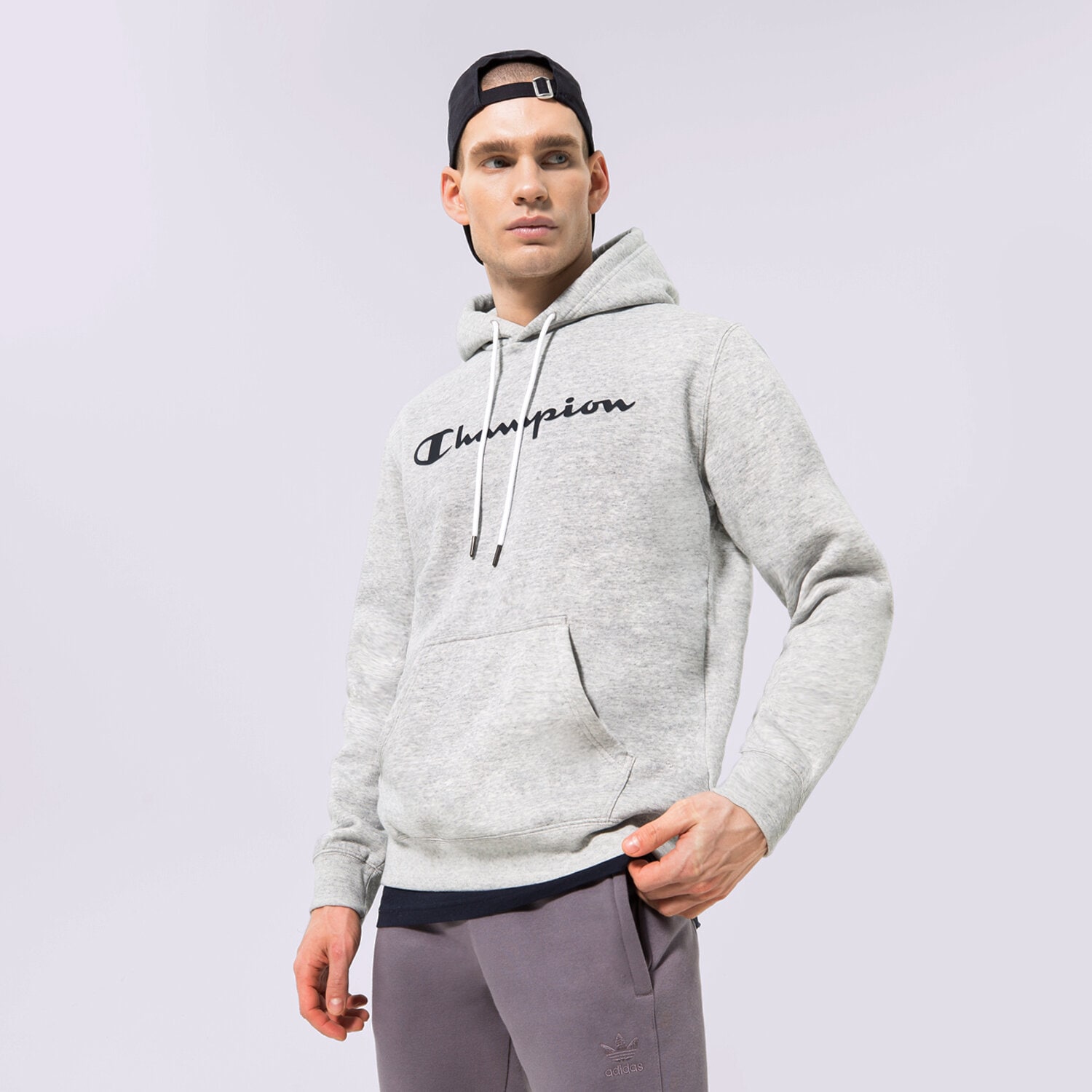 pánská mikina CHAMPION MIKINA S KAPUCÍ HOODED SWEATSHIRT 218282EM021 ŠEDÁ