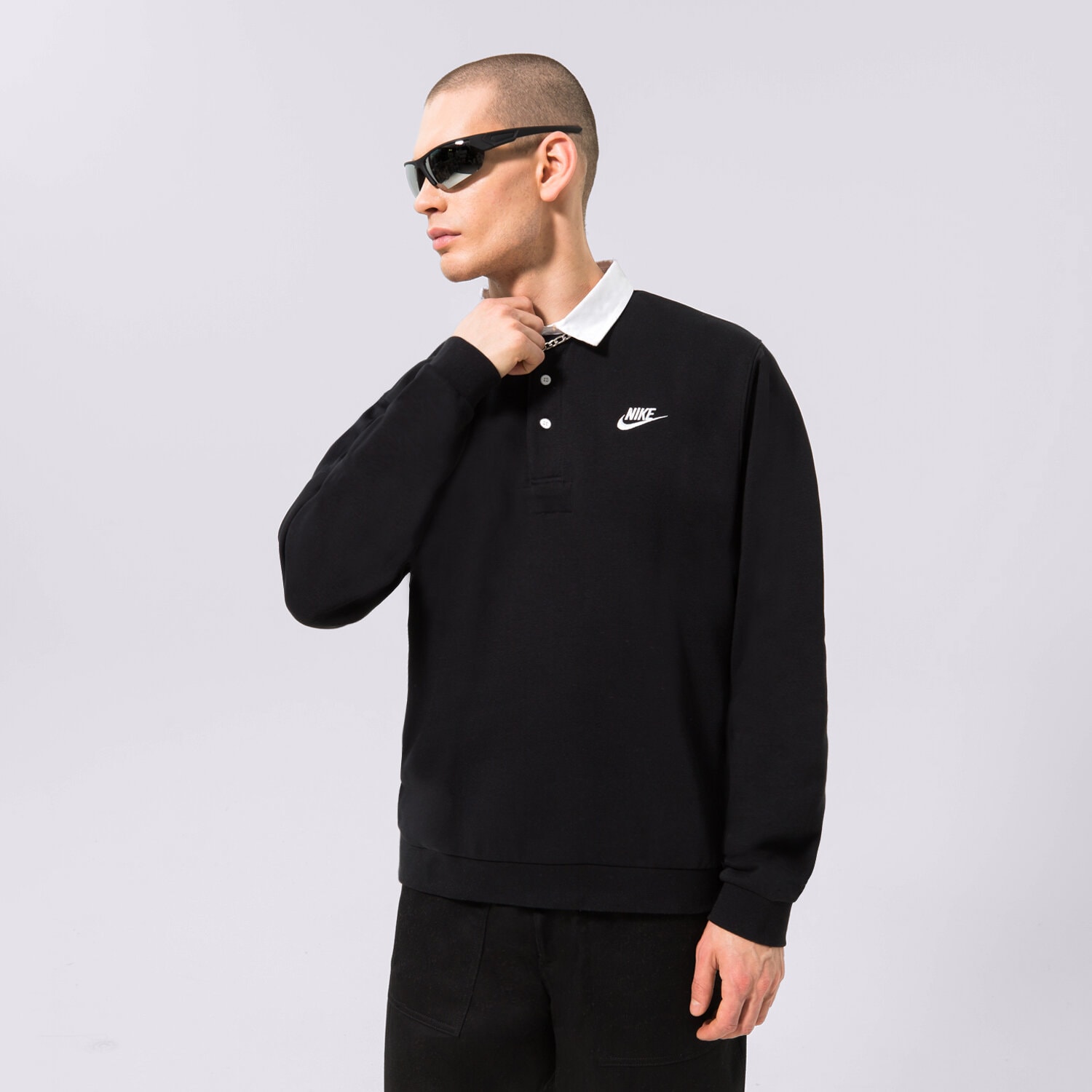pánské polo tričko NIKE TRIČKO M NK CLUB BB LS TRIČKO DX0537-010 ČERNÁ