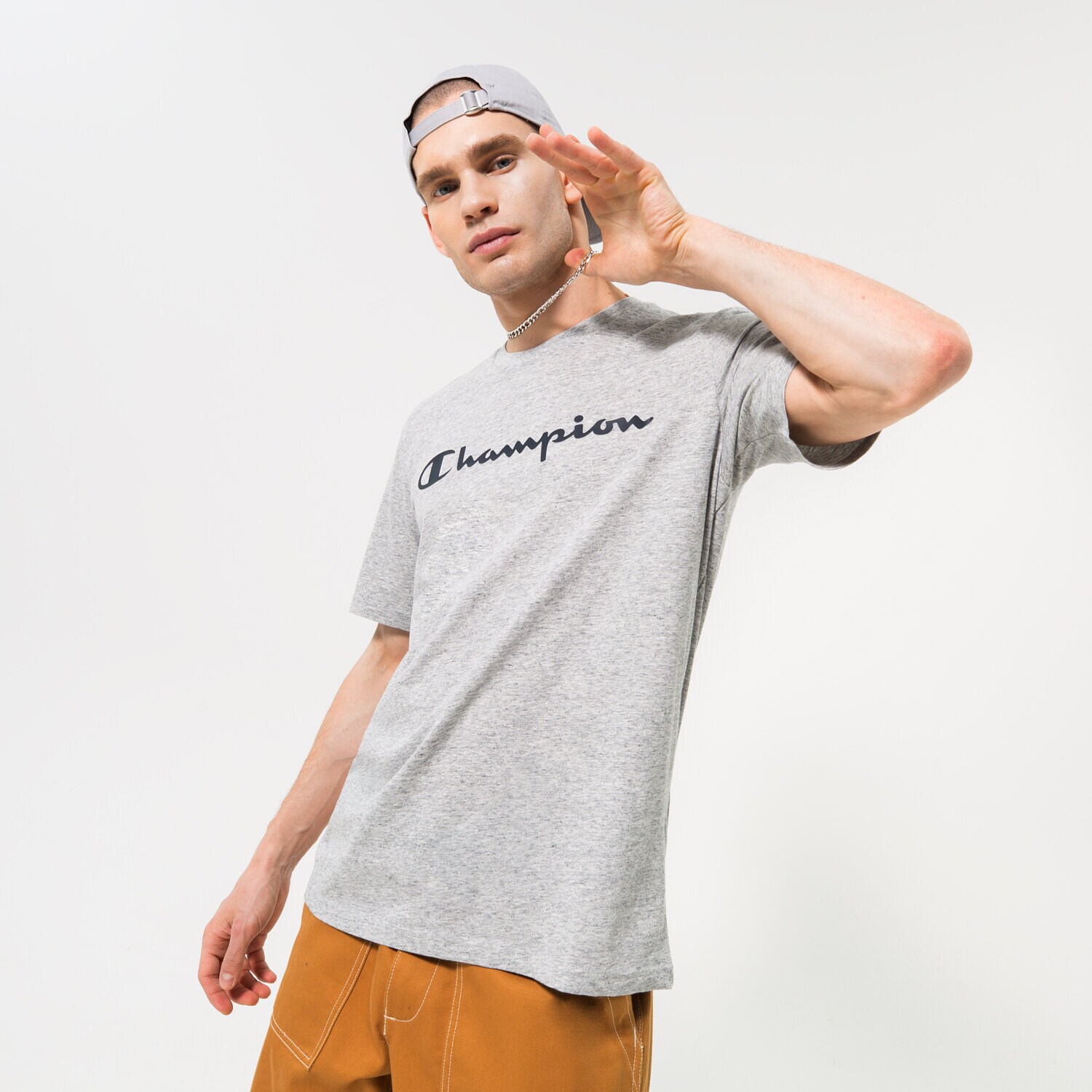 pánské tričko CHAMPION TRIČKO CREWNECK TRIČKO 218284EM021 ŠEDÁ