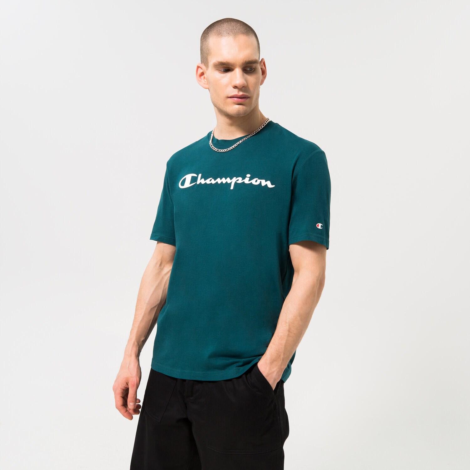 pánské tričko CHAMPION TRIČKO CREWNECK TRIČKO 218284GS549 ZELENÁ