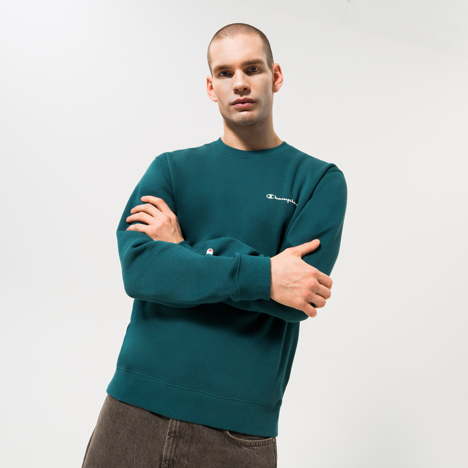 pánská mikina CHAMPION MIKINA CREWNECK SWEATSHIRT 218288GS549 ZELENÁ