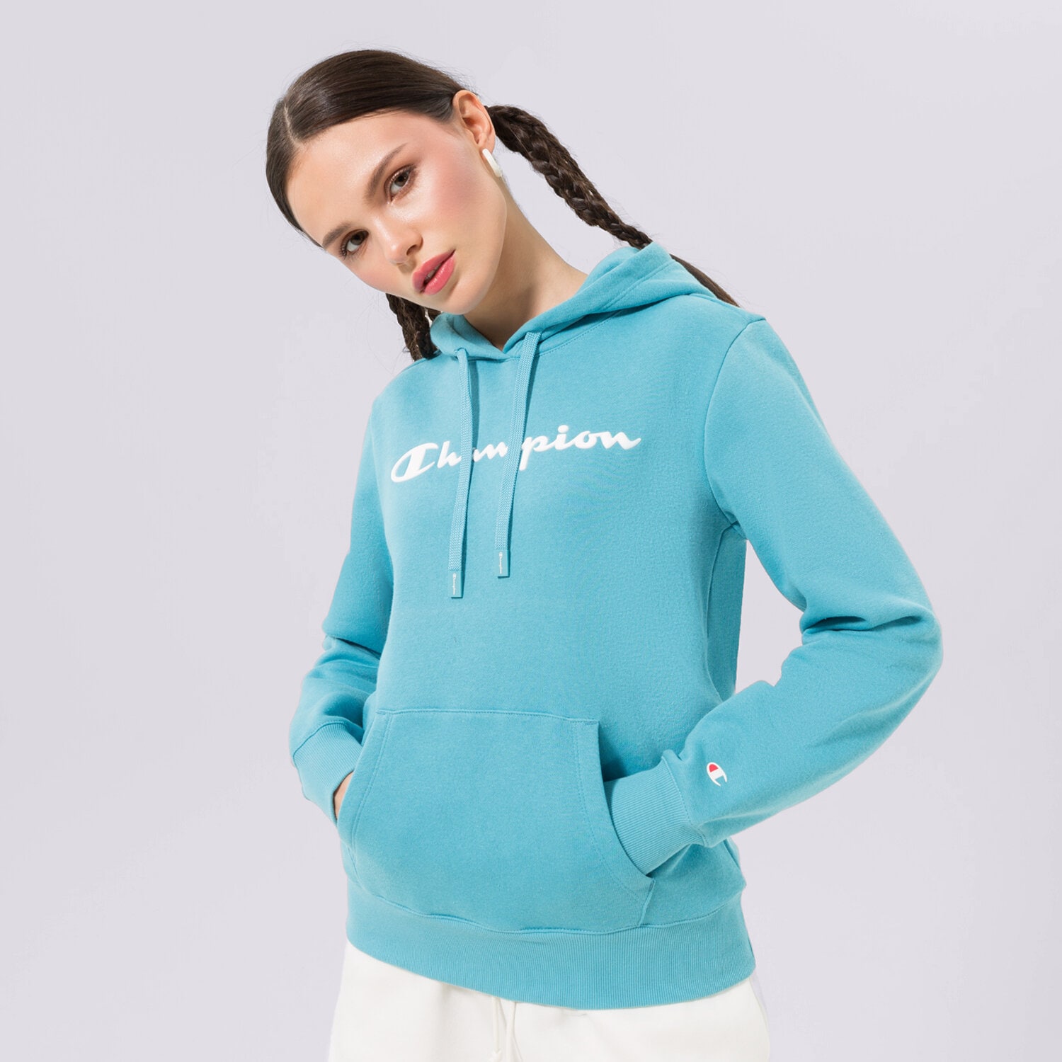 dámská mikina CHAMPION MIKINA S KAPUCÍ HOODED SWEATSHIRT 115687BS157 MODRÁ