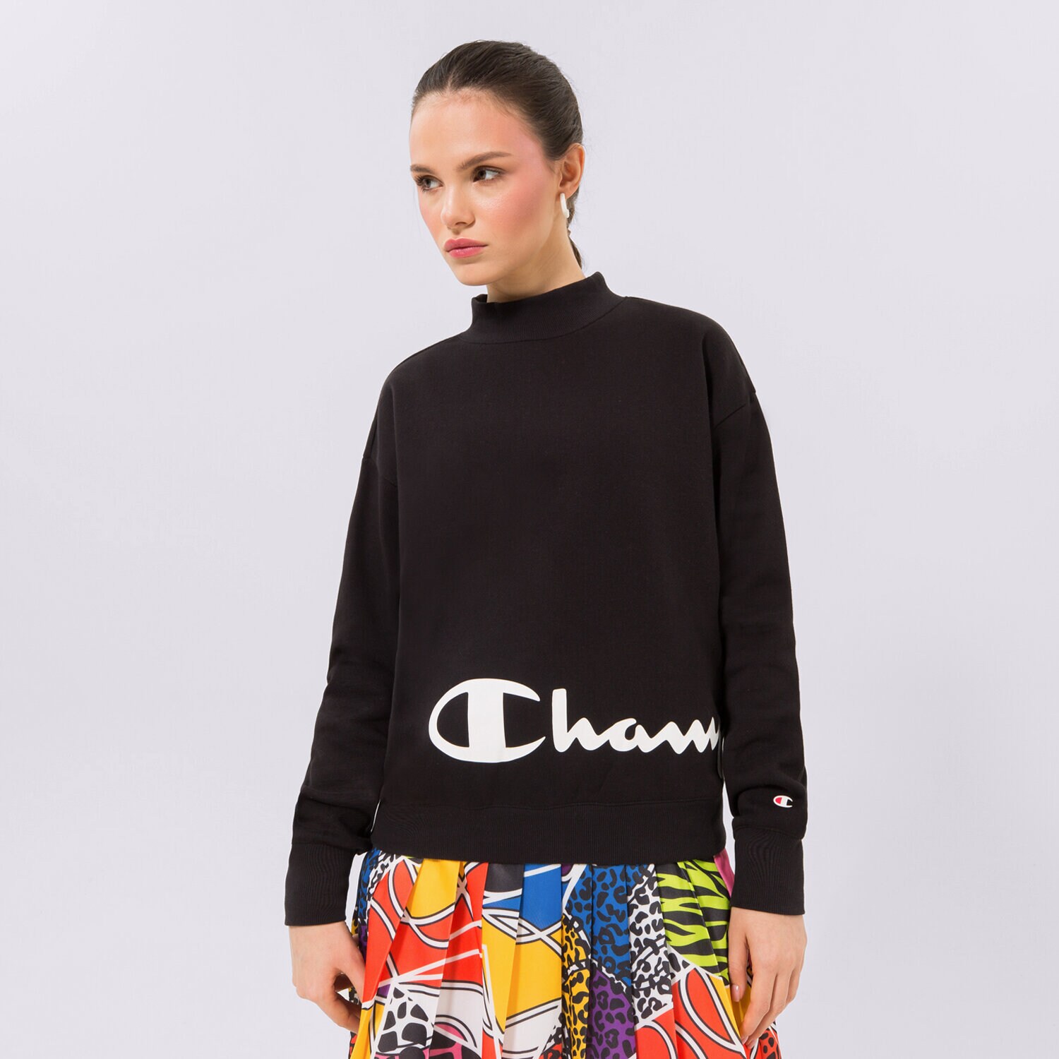 dámská mikina CHAMPION MIKINA MOCK TURTLE NECK LONG SLEEVES 115393KK001 ČERNÁ