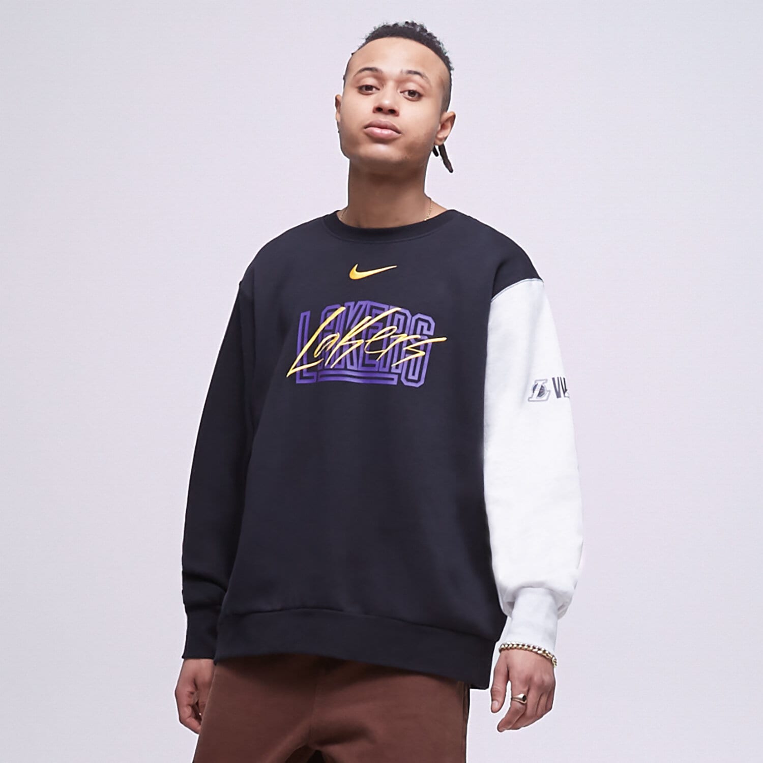 pánská mikina NIKE MIKINA LAL M NK FLC CREW CTS GX NBA DR9333-010 ČERNÁ
