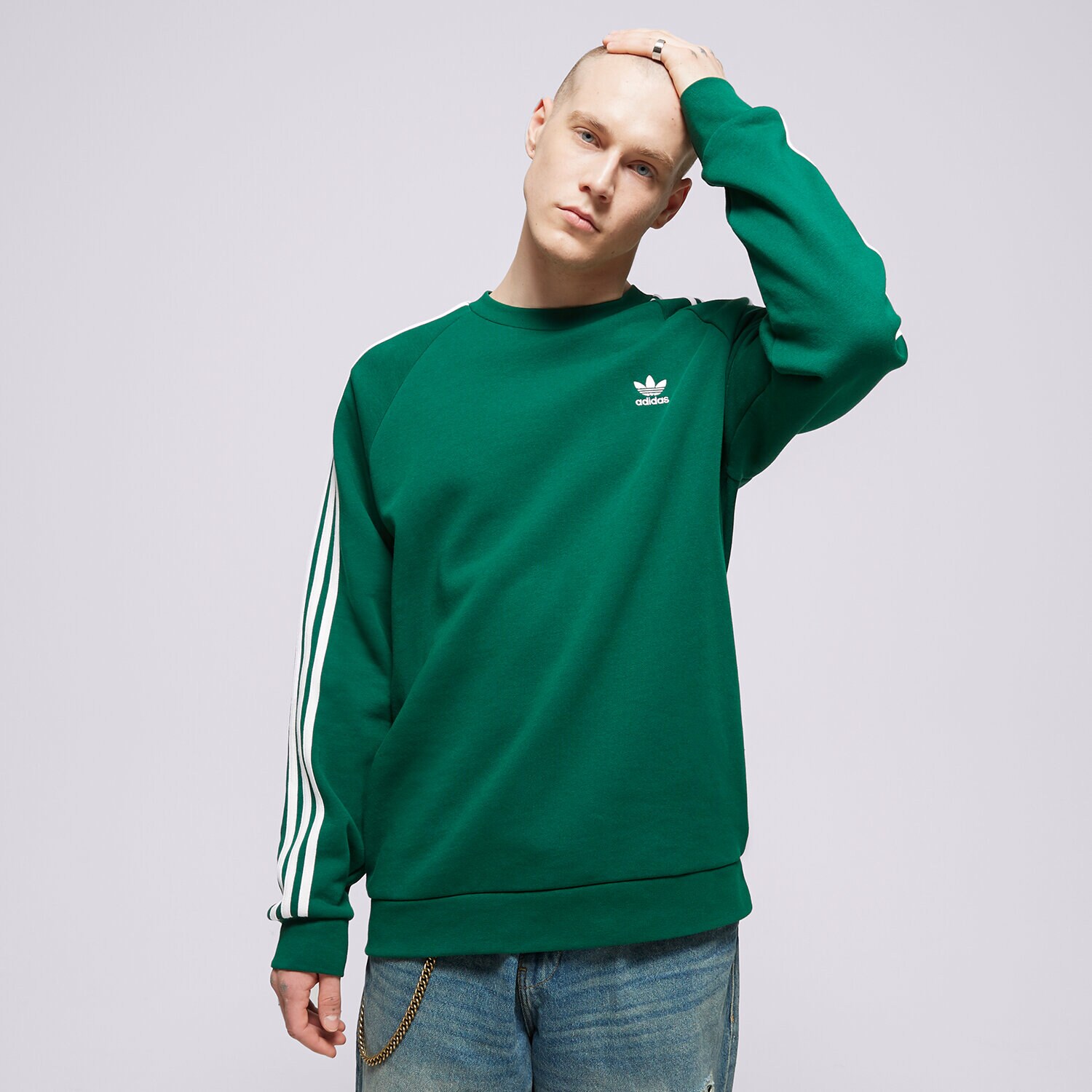 pánská mikina ADIDAS MIKINA 3-STRIPES CREW IA4863 ZELENÁ