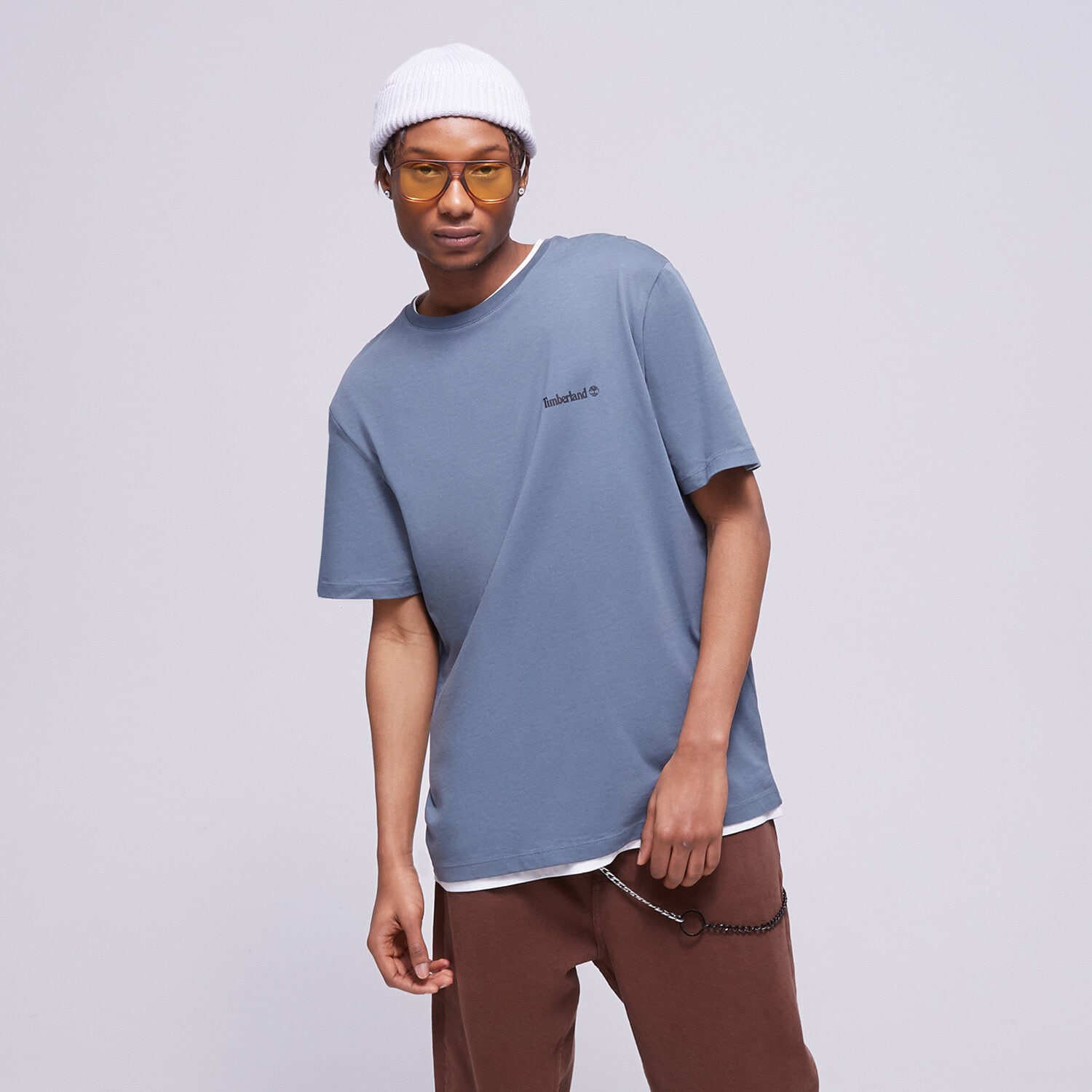 pánské tričko TIMBERLAND TRIČKO SMALL LOGO PRINT TB0A5PGZDH31 MODRÁ