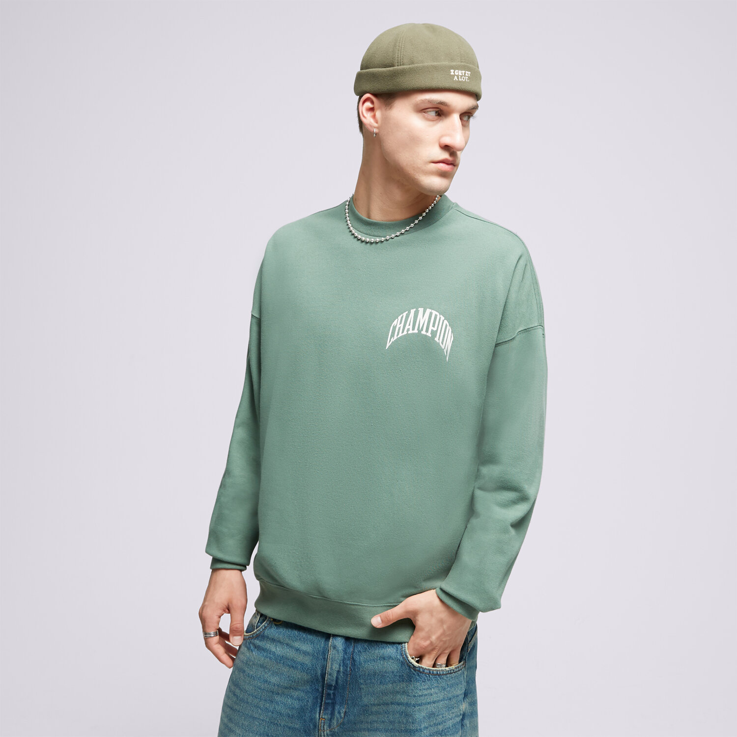 pánská mikina CHAMPION MIKINA CREWNECK SWEATSHIRT 218517GS506 ZELENÁ