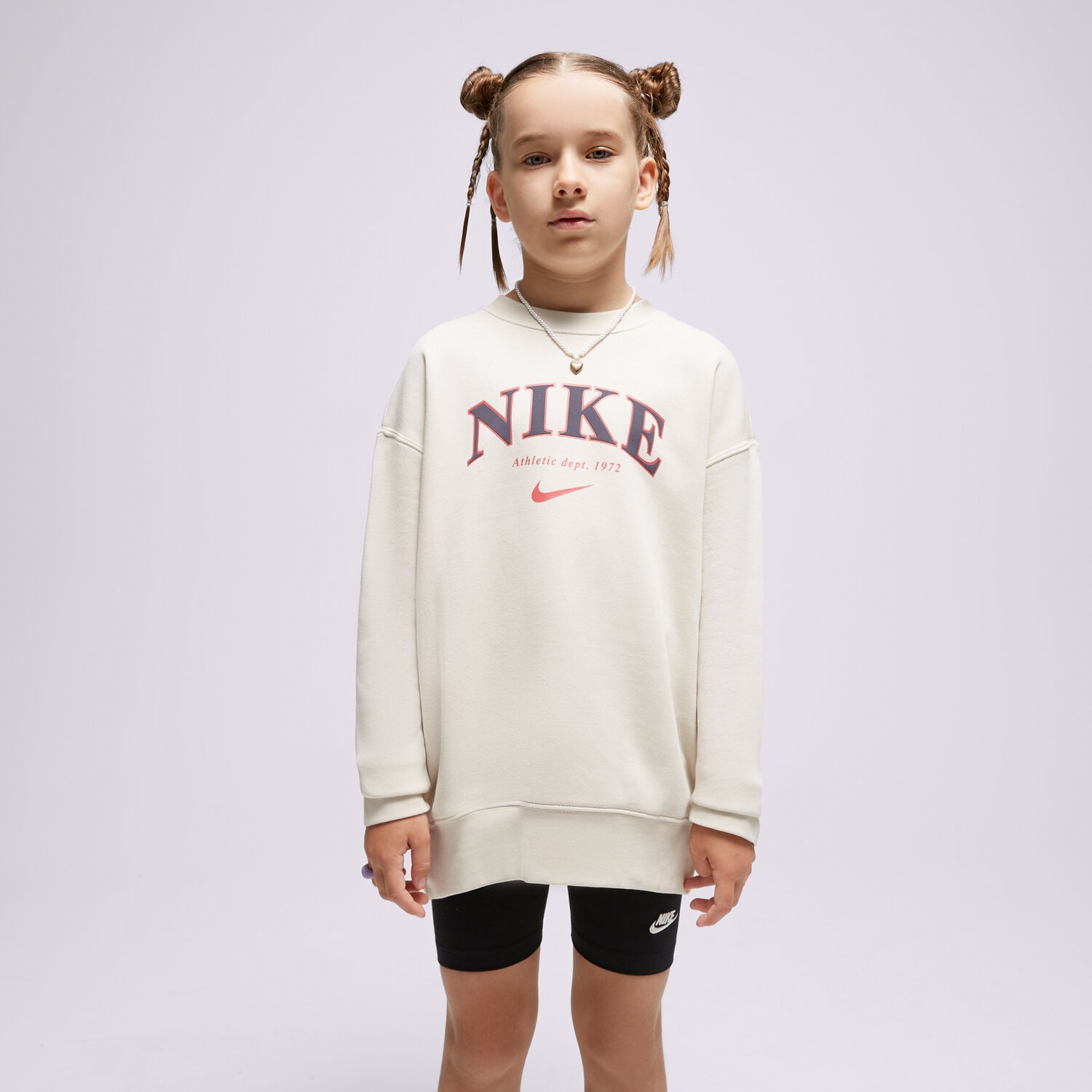 dětská mikina NIKE MIKINA G NSW OOS TREND CREW PRNT FJ5286-104 ŠEDÁ