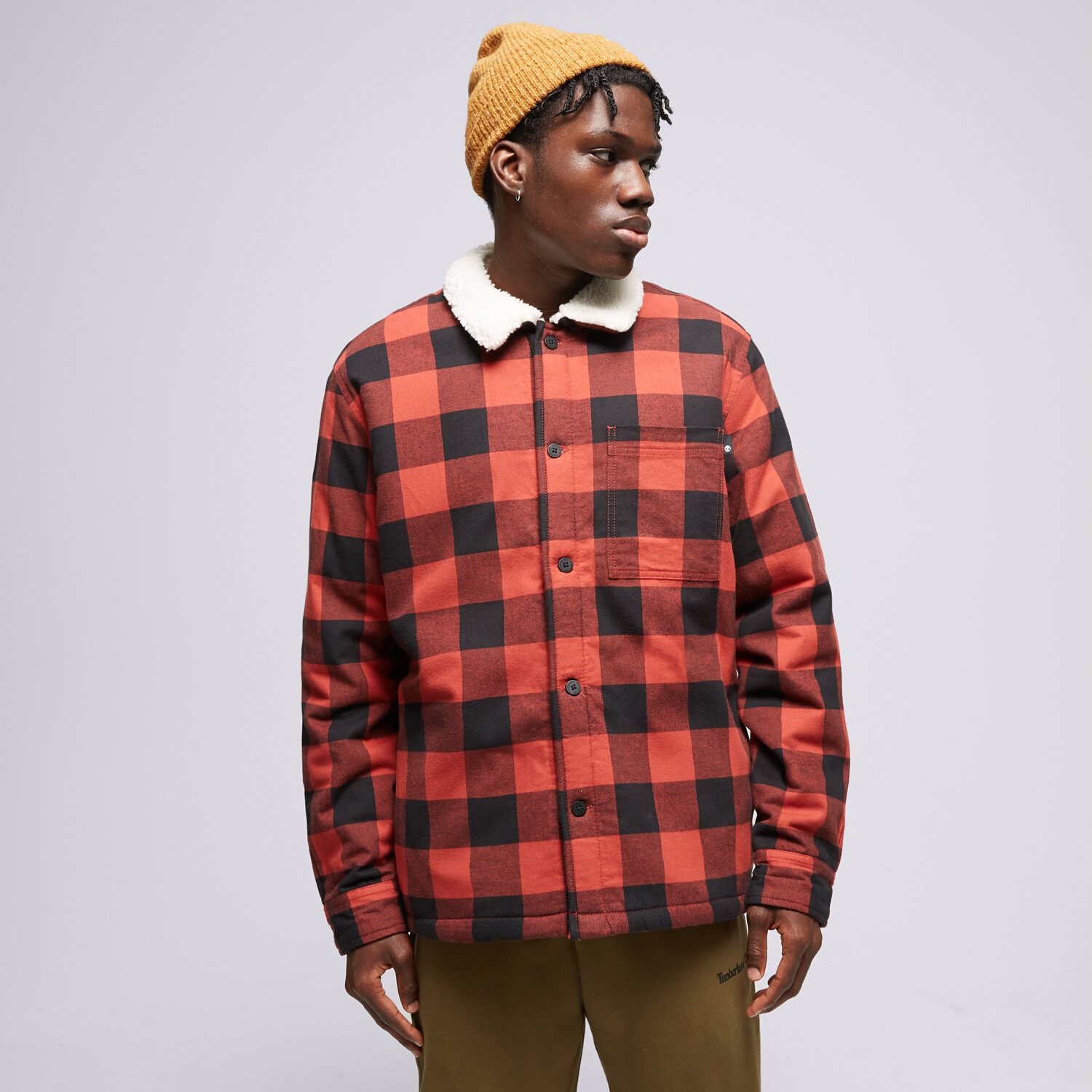 pánská zimní bunda TIMBERLAND BUNDA BUFFALO PLAID SHERPA LINED TB0A6FWNDW81 ČERVENÁ