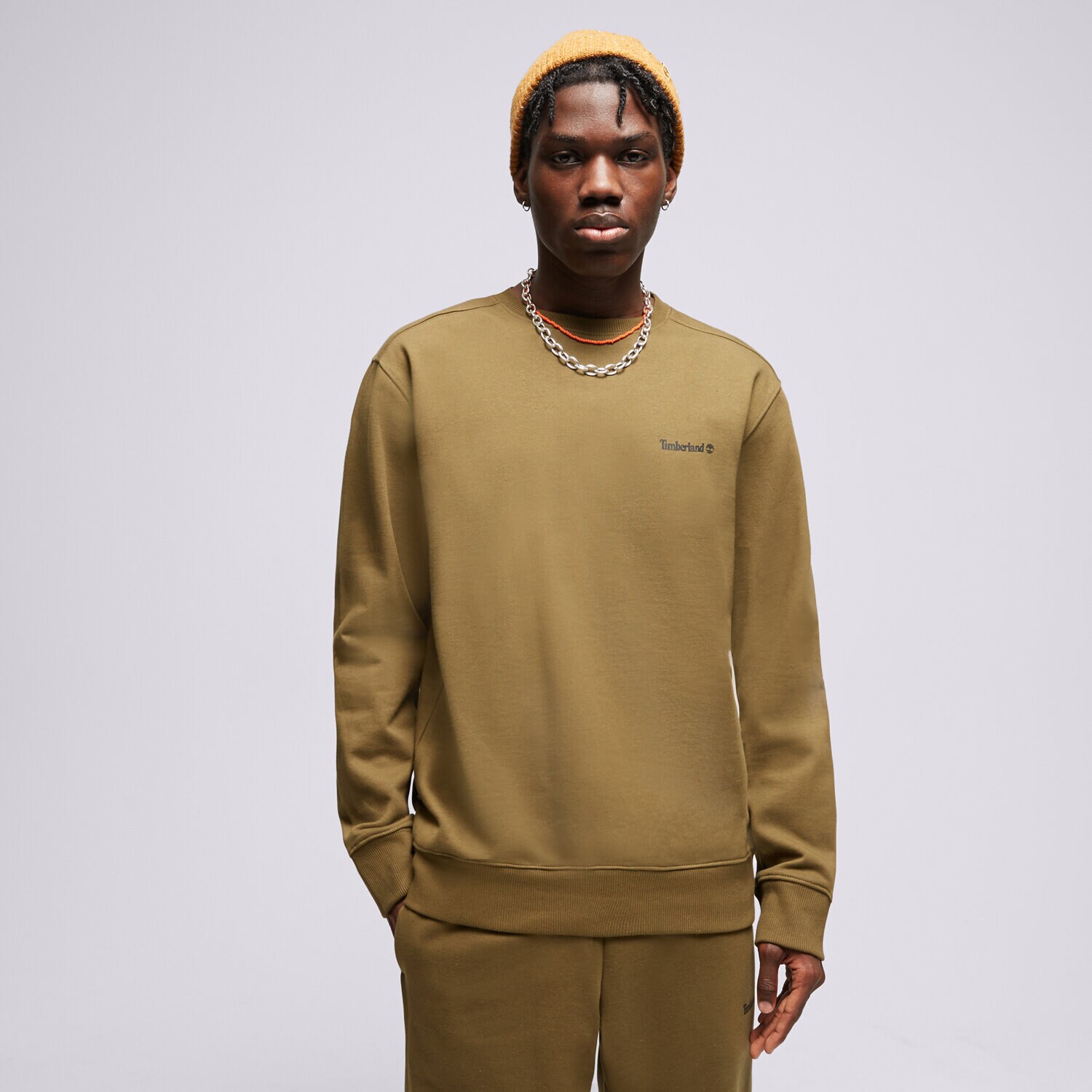 pánská mikina TIMBERLAND MIKINA SMALL LOGO PRINT CREW NECK TB0A5PDV3021 KHAKI