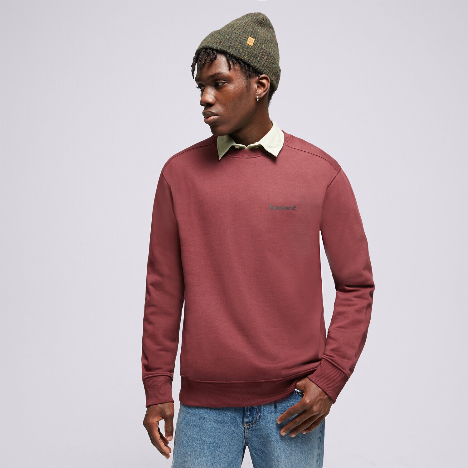 pánská mikina TIMBERLAND MIKINA SMALL LOGO PRINT CREW NECK TB0A5PDVI301 BORDOVÁ