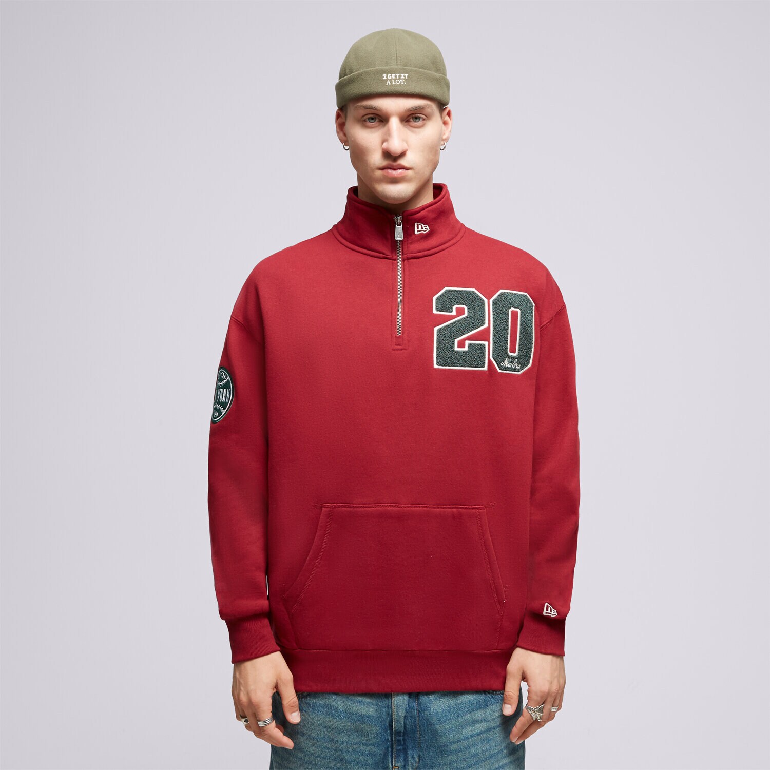 pánská mikina NEW ERA MIKINA ROZEPÍNACÍ NE QUARTER ZIP NONE 60416404 BORDOVÁ