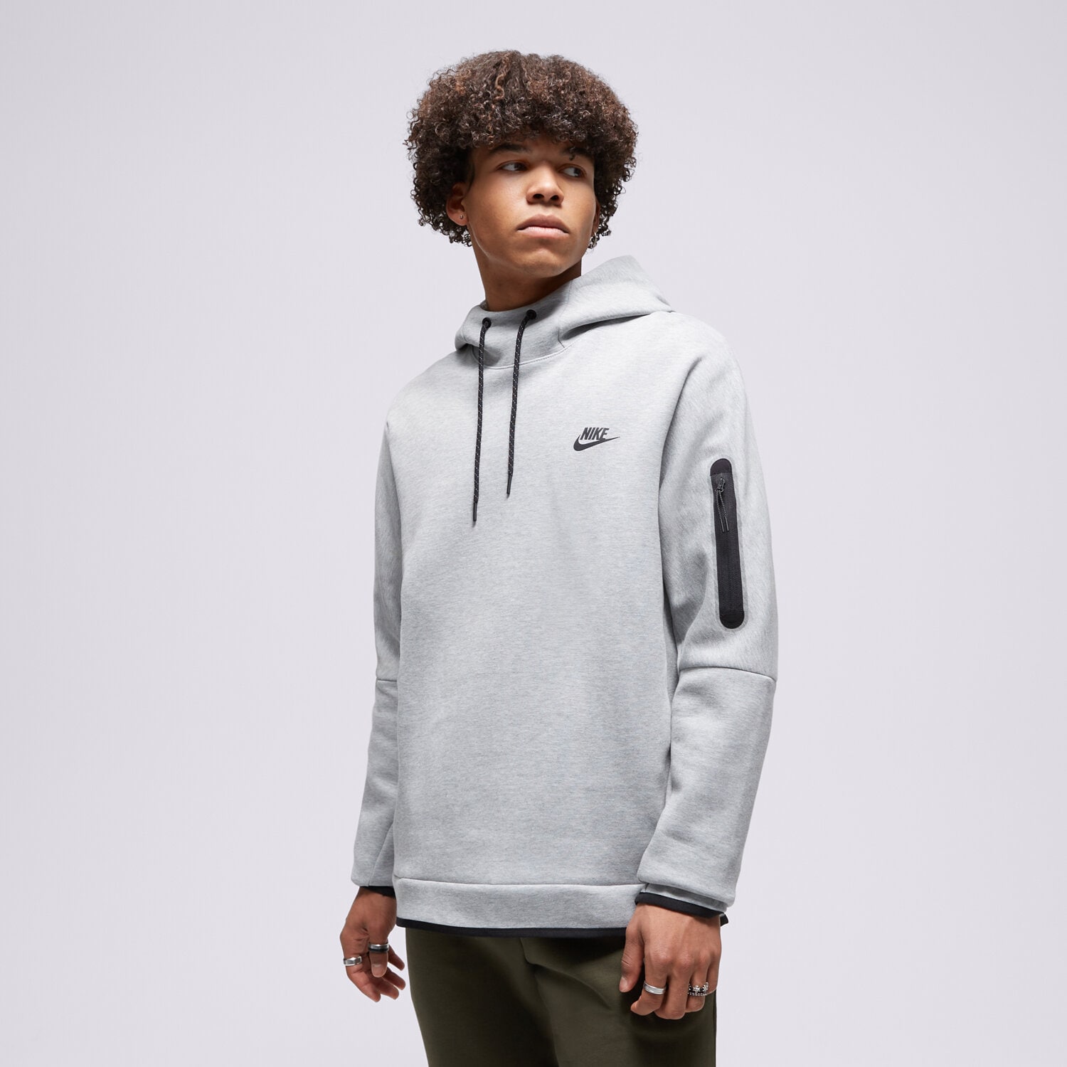 pánská mikina NIKE MIKINA S KAPUCÍ NSW TECH FLC PO HOODIE DD5174-063 ŠEDÁ